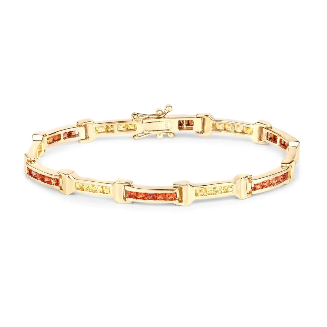 6.48 Carat Square Orange Genuine Orange Sapphire and Yellow Sapphire 925 Sterling Silver September Birthstone Tennis Bracelet sold by Zulily