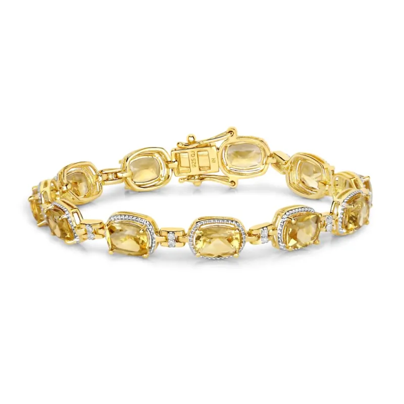 Cushion Yellow Citrine & Diamond Prong Silver Tennis Bracelet made by Zulily