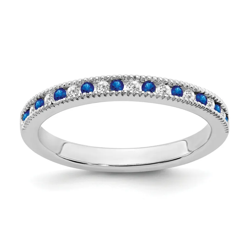 0.58 Ct Round Blue Sapphire & Diamond 14K White Gold Milgrain Band Ring made by Zulily