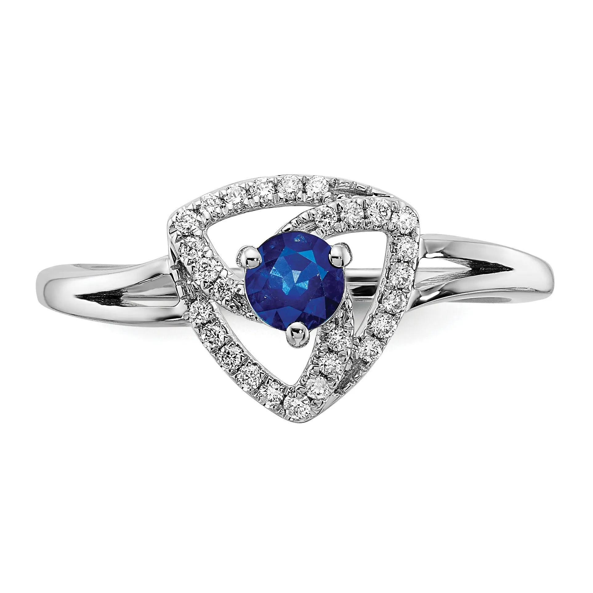0.15 Ct Round Blue Sapphire & Diamond Prong 14K White Gold Pavé Triangle Ring sold by Zulily product image thumbnail 3