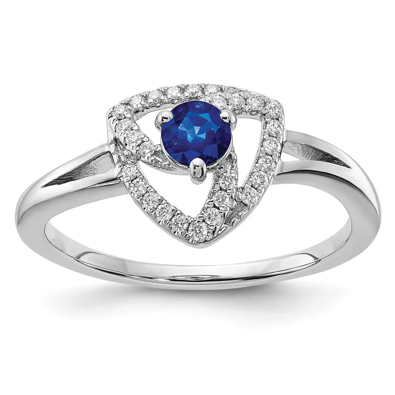 0.15 Ct Round Blue Sapphire & Diamond Prong 14K White Gold Pavé Triangle Ring made by Zulily