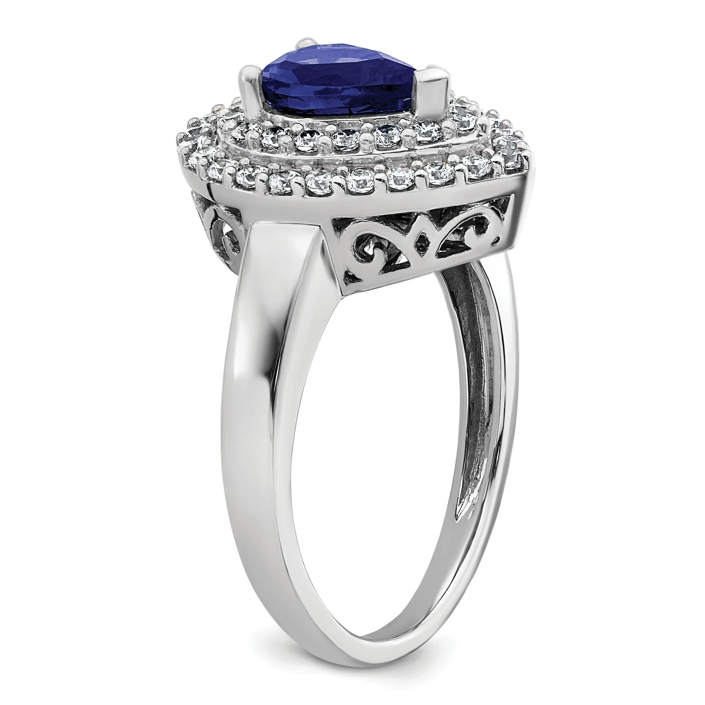 1.46 Ct Pear Blue Created Sapphire & Lab Diamond Prong 14K White Gold Double Halo Filigree Ring sold by Zulily product image thumbnail 4