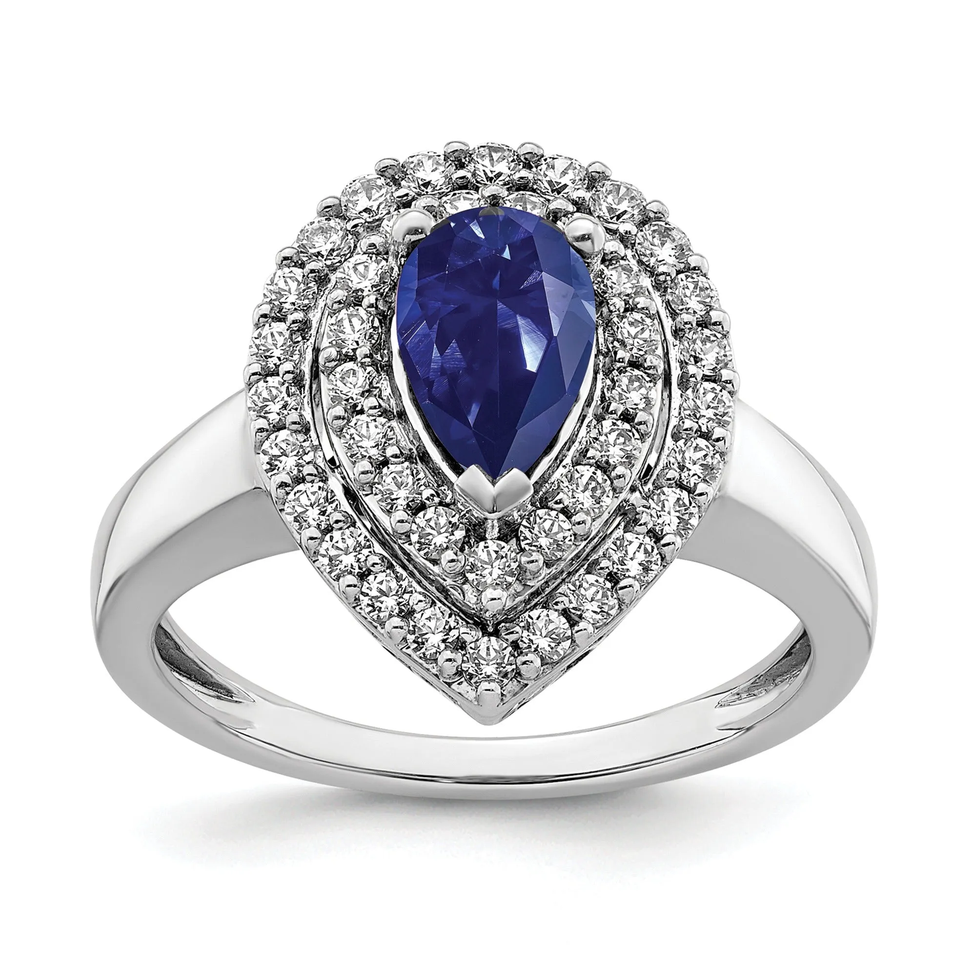 1.46 Ct Pear Blue Created Sapphire & Lab Diamond Prong 14K White Gold Double Halo Filigree Ring sold by Zulily