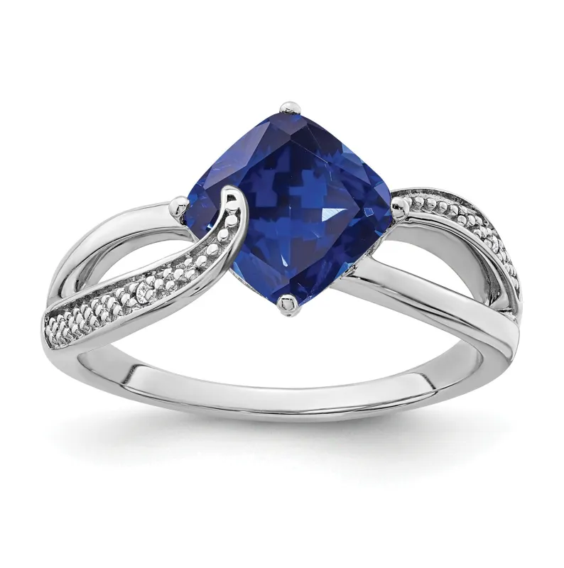 2.5 Ct Cushion Blue Created Sapphire With Diamond Silver Infinity Bypass Ring made by Zulily