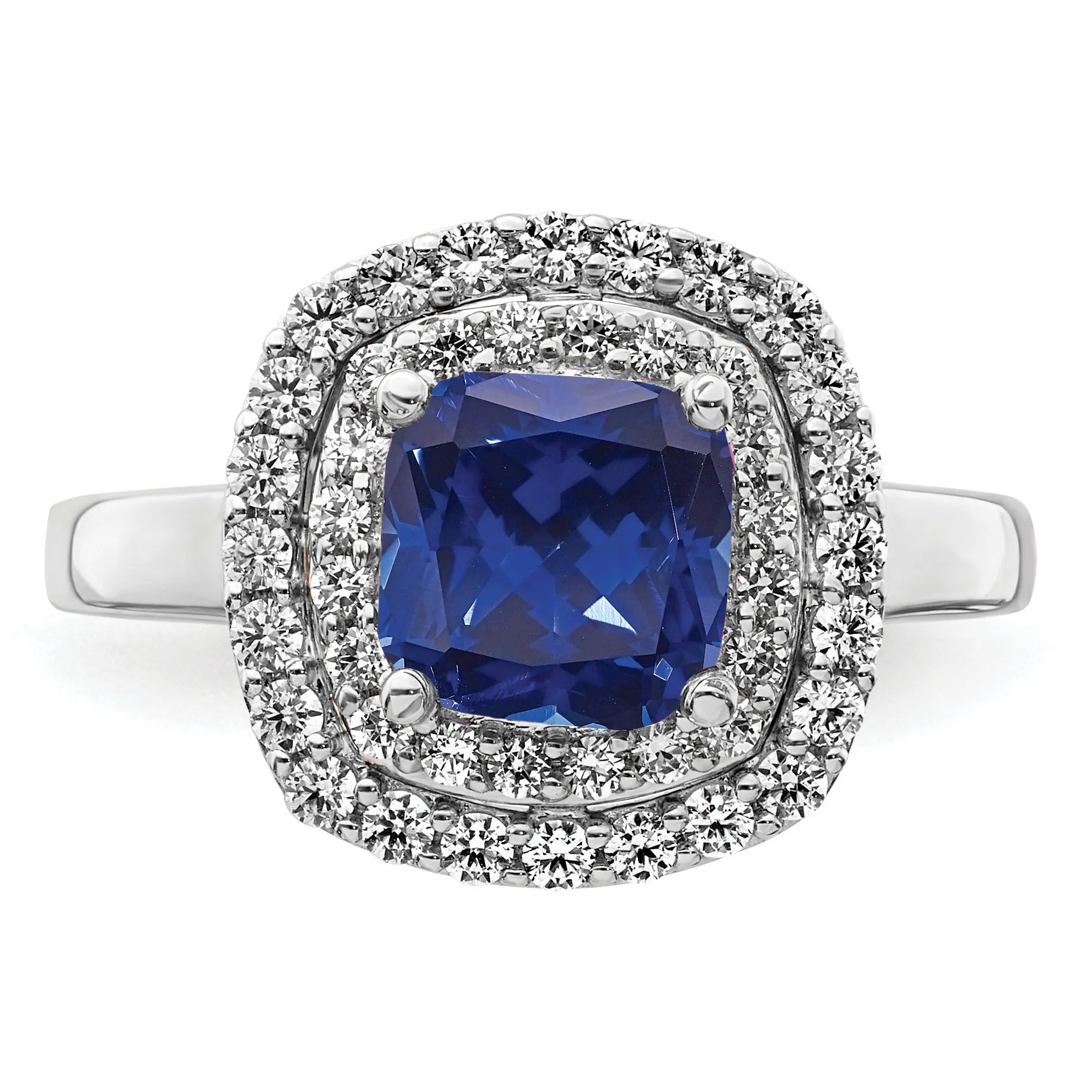 2.31 Ct Cushion Blue Created Sapphire & Lab Diamond Prong 14K White Gold Double Halo Ring sold by Zulily product image thumbnail 4