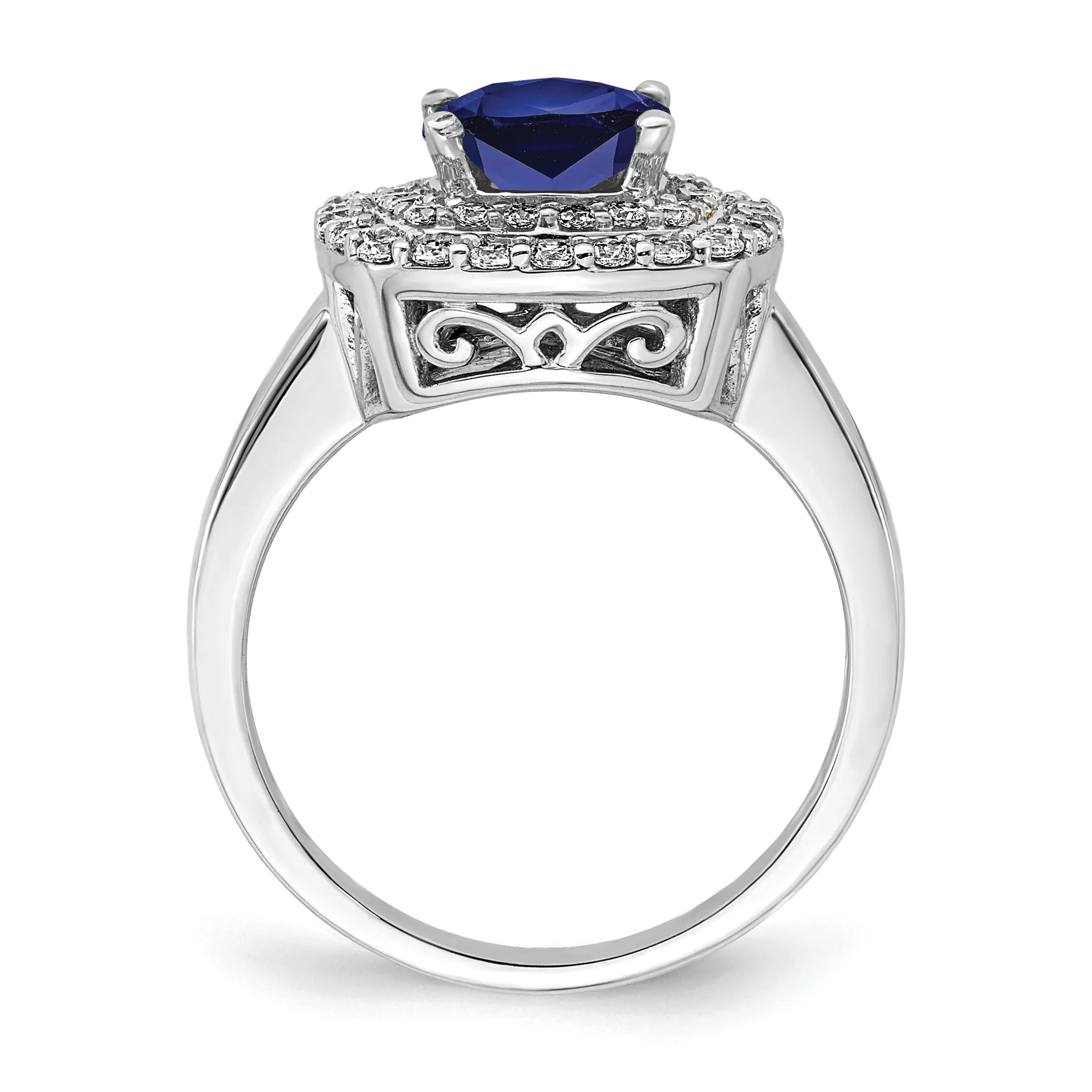 2.31 Ct Cushion Blue Created Sapphire & Lab Diamond Prong 14K White Gold Double Halo Ring sold by Zulily product image thumbnail 5