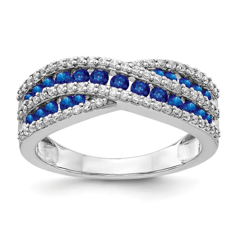 1.30 Ct Round Blue Sapphire & Diamond Pavé 14K White Gold Crossover Infinity Band Ring made by Zulily