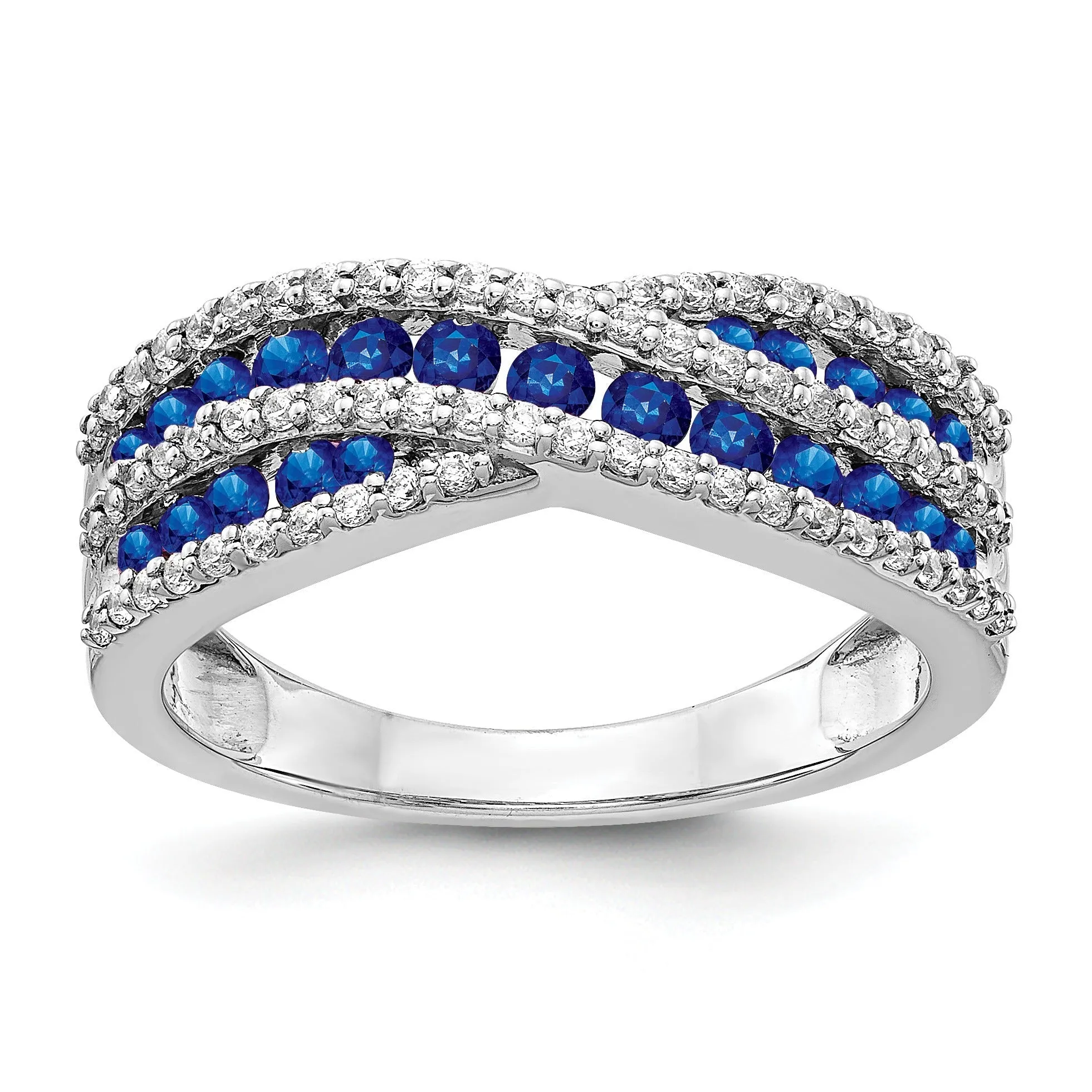 1.30 Ct Round Blue Sapphire & Diamond Pavé 14K White Gold Crossover Infinity Band Ring sold by Zulily
