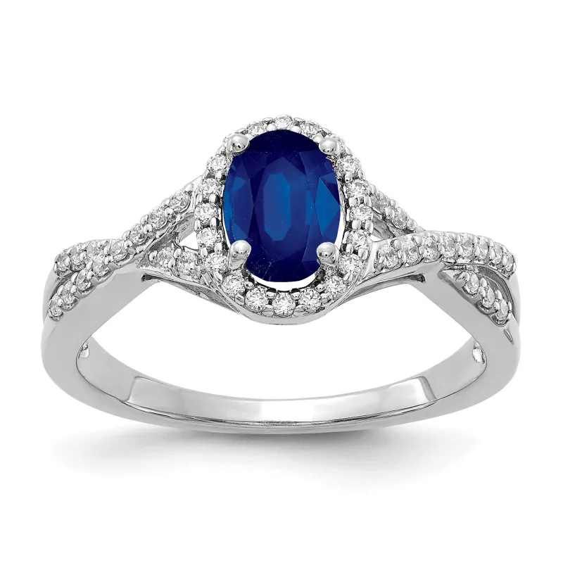 1 Ct Oval Blue Sapphire & Diamond Prong 10K Gold Halo Criss Cross Ring made by Zulily