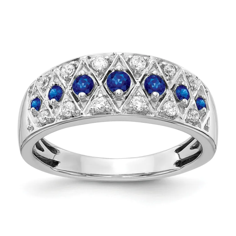 0.62 CT Round Blue Sapphire And Diamond Prong 14K White Gold Eternity Band Ring made by Zulily