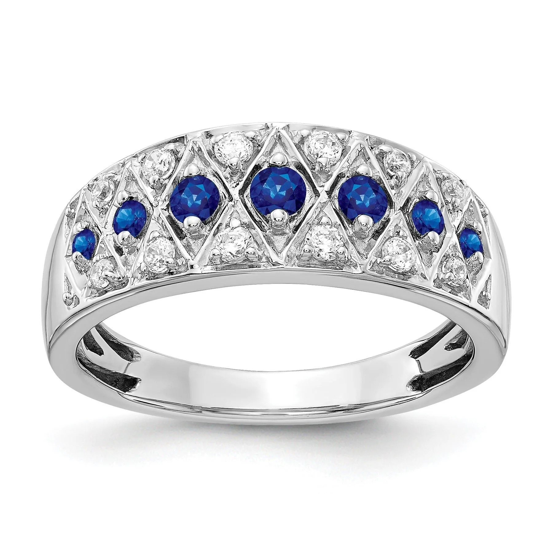 0.62 CT Round Blue Sapphire And Diamond Prong 14K White Gold Eternity Band Ring sold by Zulily