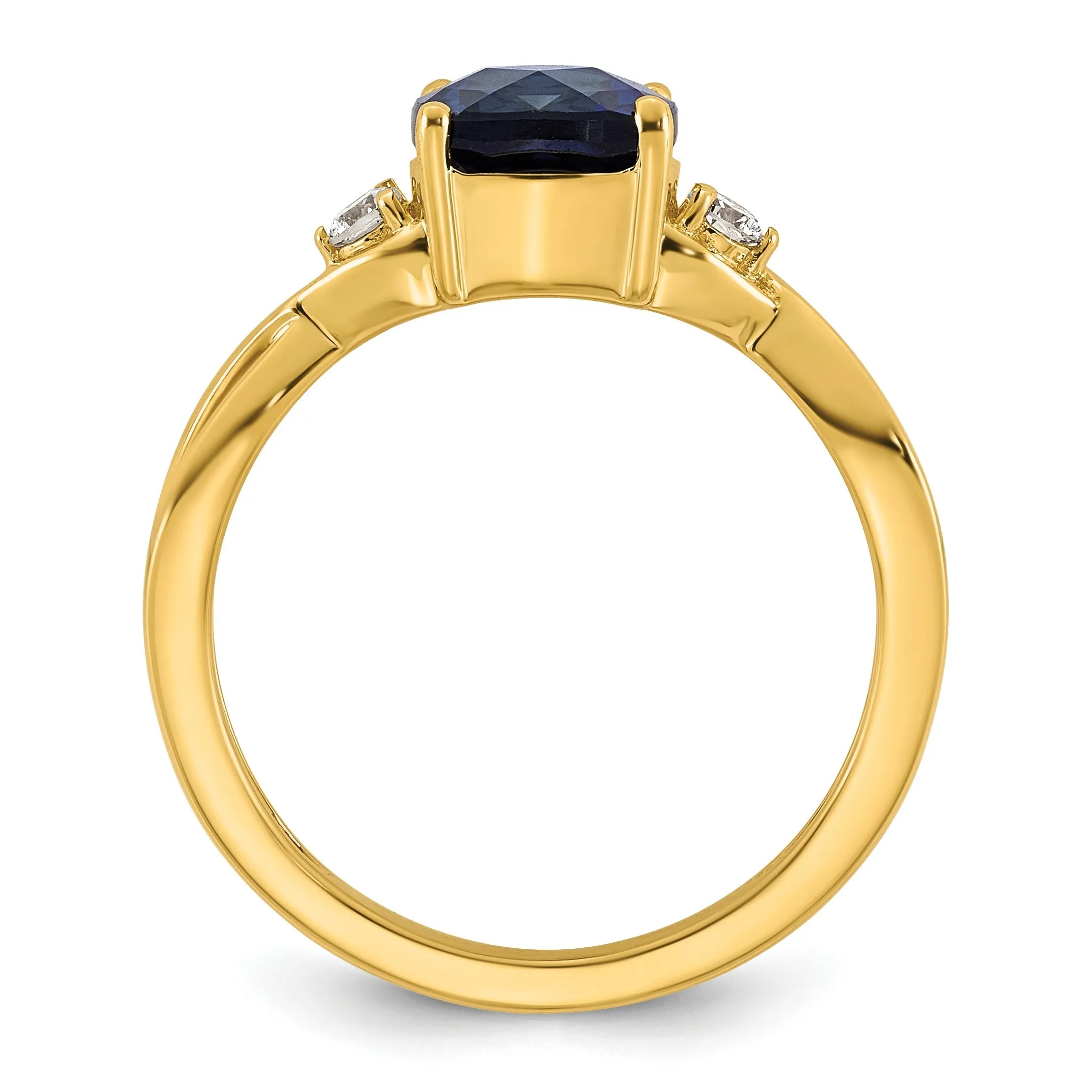 0.89 Ct Cushion Blue Created Sapphire & Lab Diamond Three Stone 14K Gold Bypass Ring sold by Zulily product image thumbnail 2