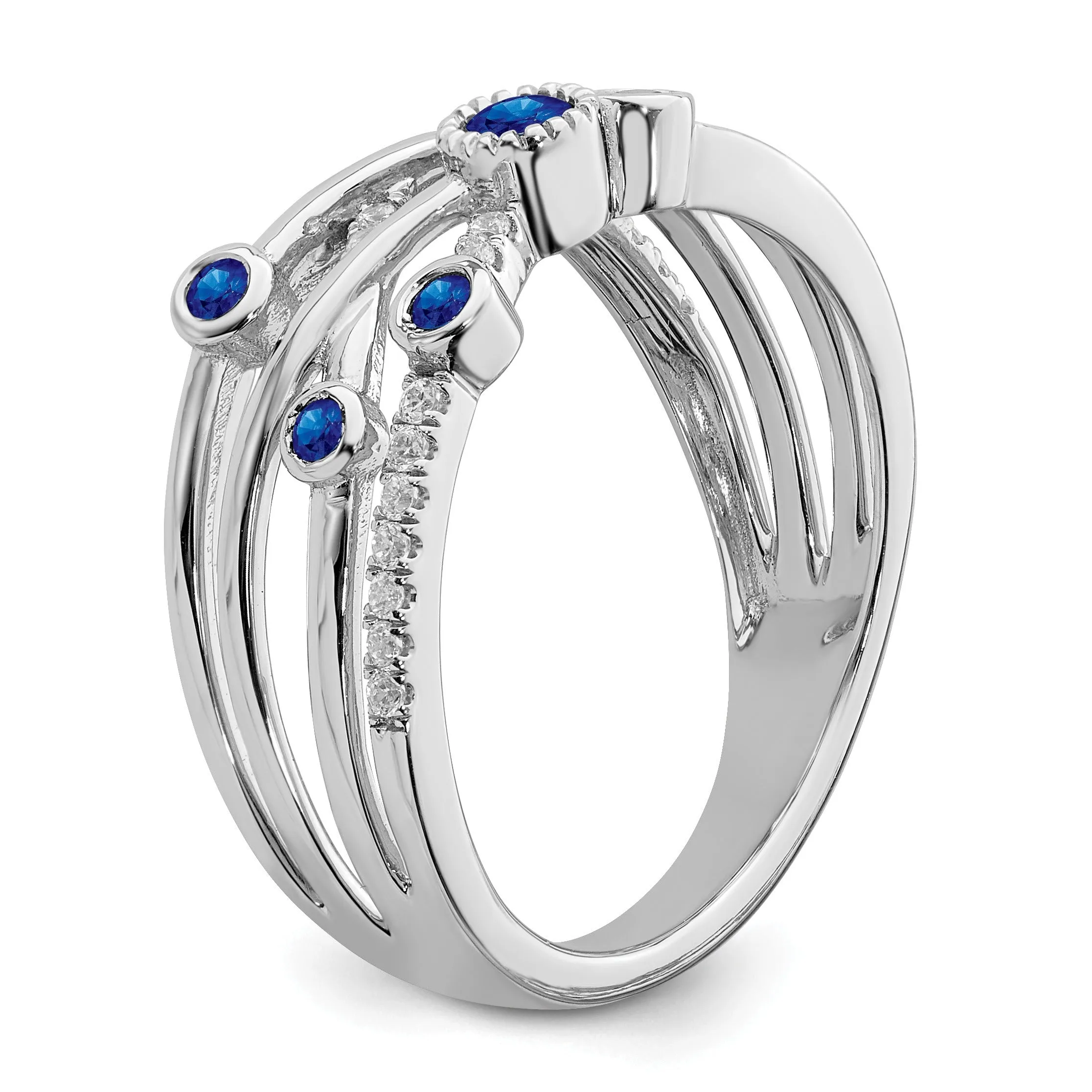 0.27 Ct Round Blue Sapphire Diamond White Gold Bezel Set Criss Cross Band Ring sold by Zulily product image thumbnail 5