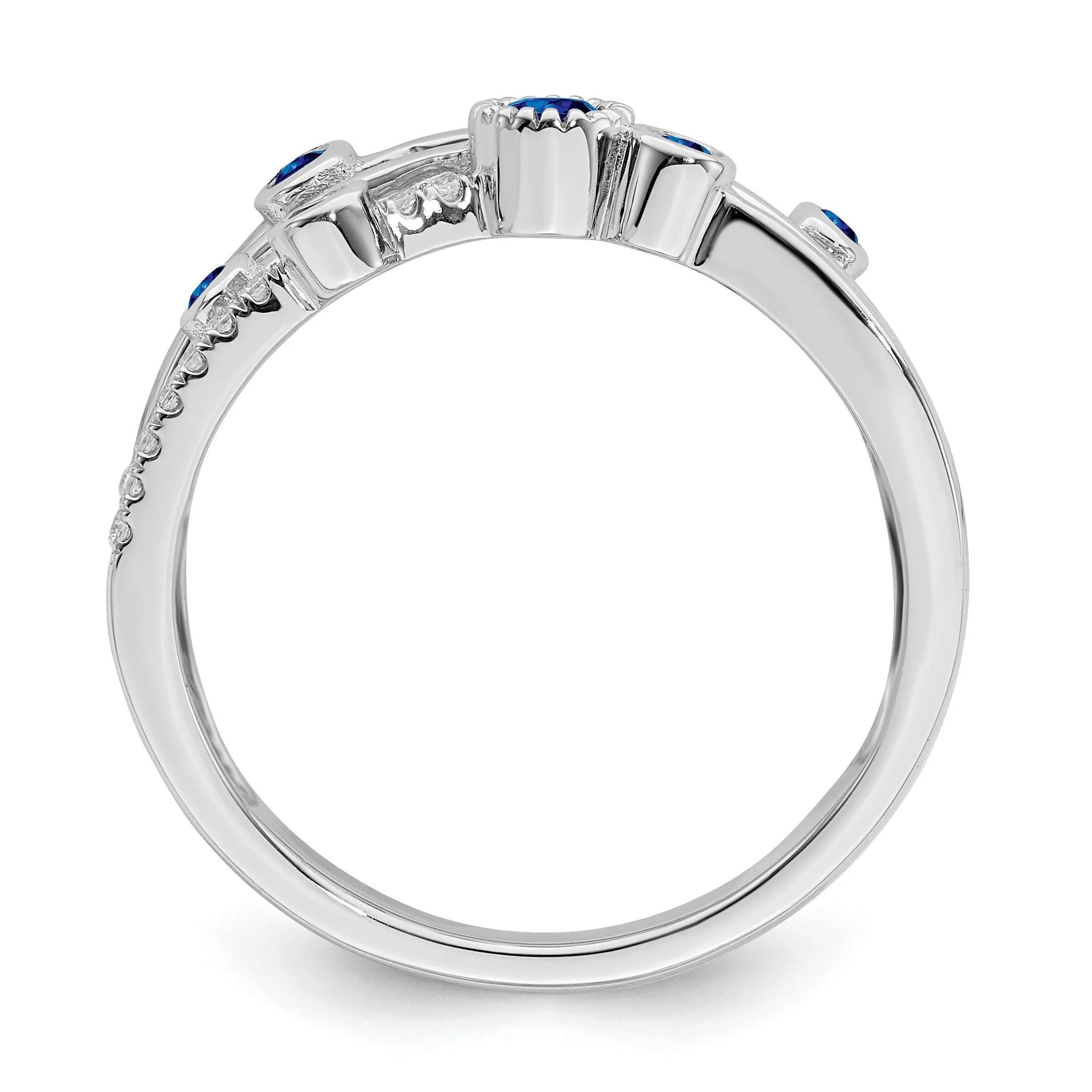 0.27 Ct Round Blue Sapphire Diamond White Gold Bezel Set Criss Cross Band Ring sold by Zulily product image thumbnail 2