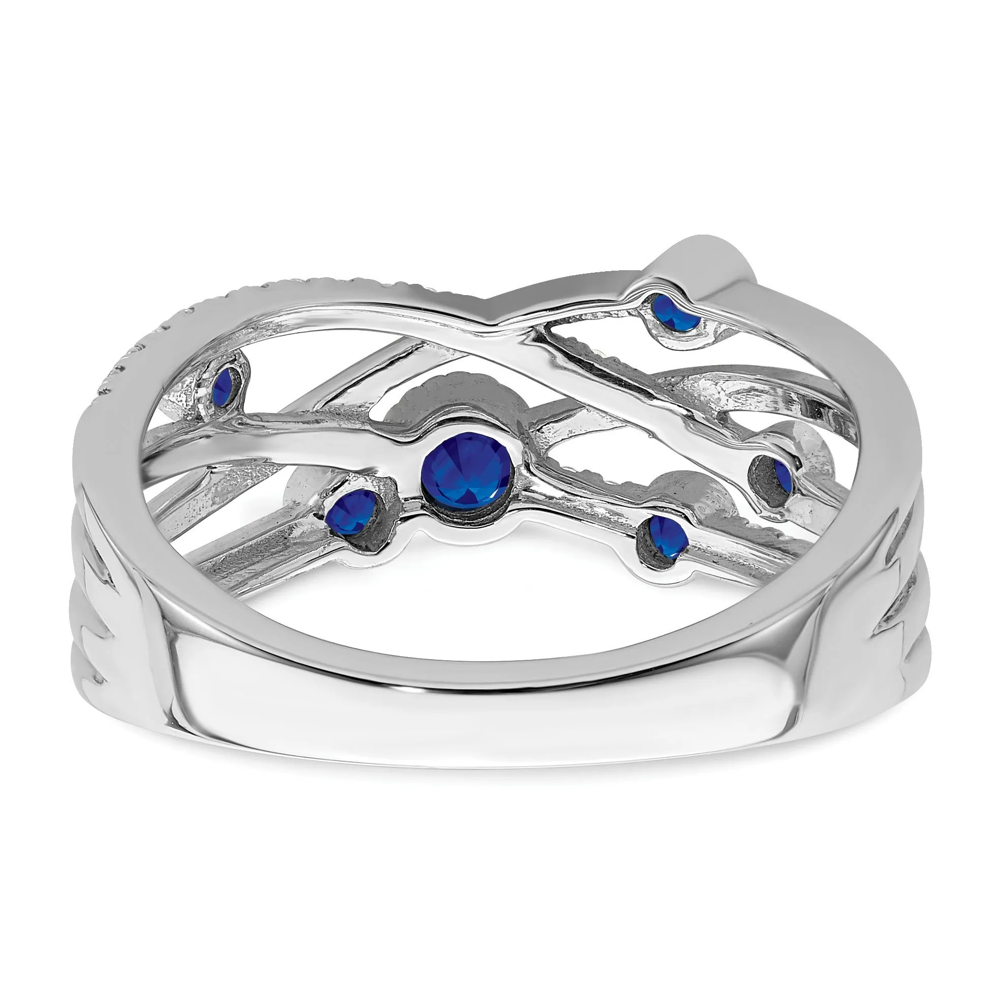 0.27 Ct Round Blue Sapphire Diamond White Gold Bezel Set Criss Cross Band Ring sold by Zulily product image thumbnail 3