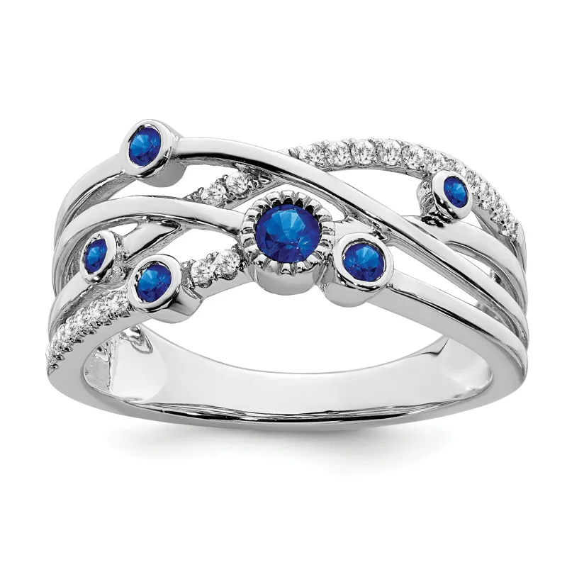 0.27 Ct Round Blue Sapphire Diamond White Gold Bezel Set Criss Cross Band Ring made by Zulily