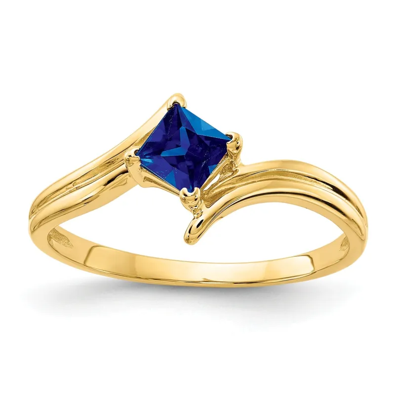 0.48 Ct Princess Cut Blue Sapphire Four Prong 14K Yellow Gold Open Bypass Solitaire Ring made by Zulily