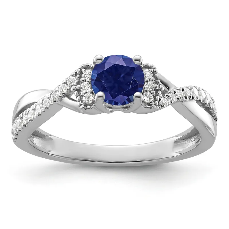 Round Blue Created Sapphire and Lab Diamond Prong 10K White Gold Infinity Twist Promise Pave Ring made by Zulily
