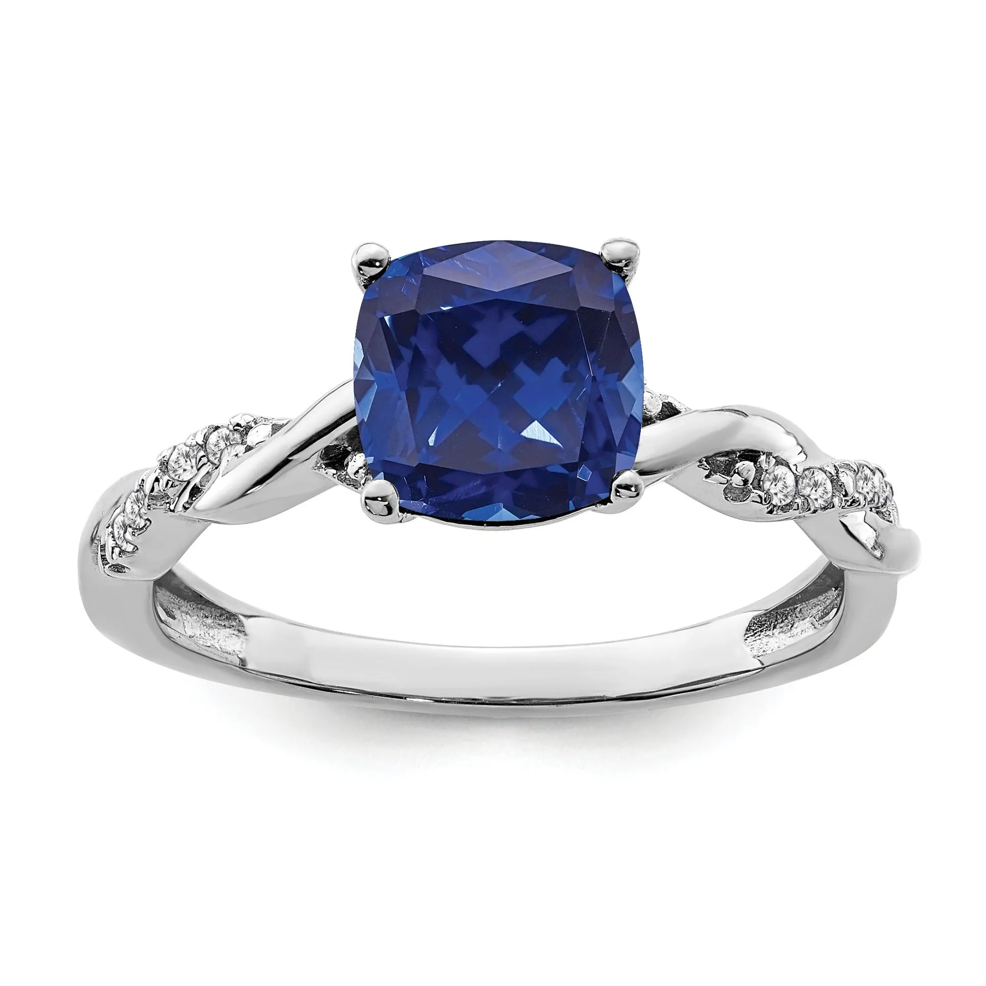 1.96 Ct Cushion Blue Created Sapphire & Diamond Prong Silver Infinity Twisted Ring sold by Zulily