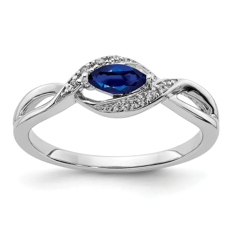 0.29 Ct. Blue Marquise Sapphire & Diamond Prong Pavé 14K White Gold East-West Bypass Ring made by Zulily