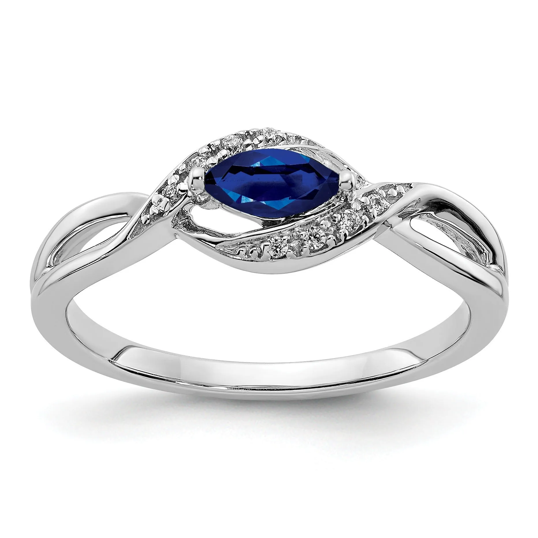 0.29 Ct. Blue Marquise Sapphire & Diamond Prong Pavé 14K White Gold East-West Bypass Ring sold by Zulily