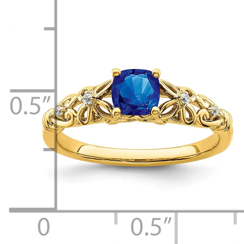 0.55 Ct Cushion Blue Sapphire & Diamond Prong 14K Yellow Gold Filigree Ring sold by Zulily product image thumbnail 3