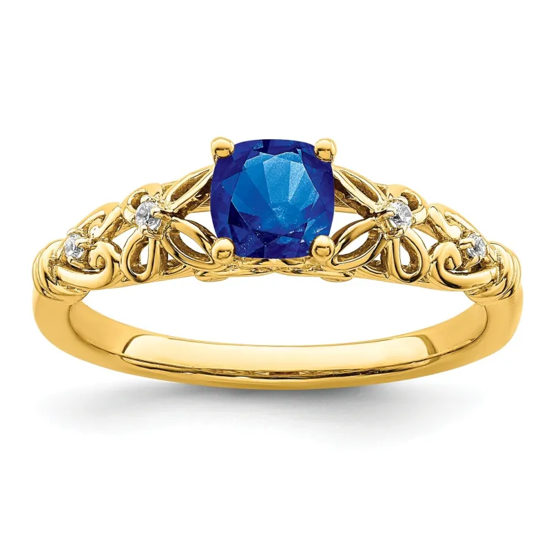 0.55 Ct Cushion Blue Sapphire & Diamond Prong 14K Yellow Gold Filigree Ring made by Zulily