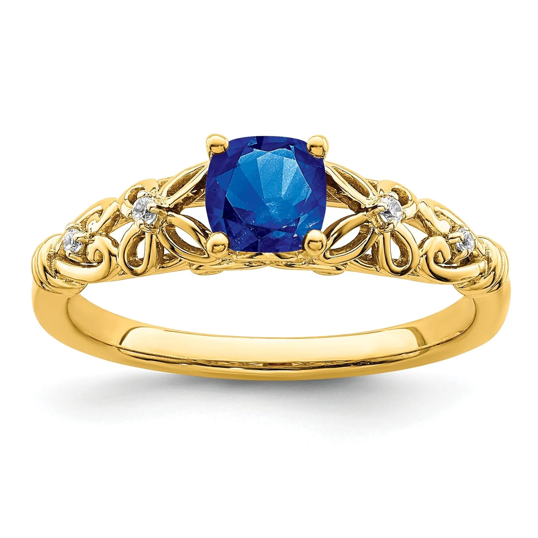 0.55 Ct Cushion Blue Sapphire & Diamond Prong 14K Yellow Gold Filigree Ring sold by Zulily