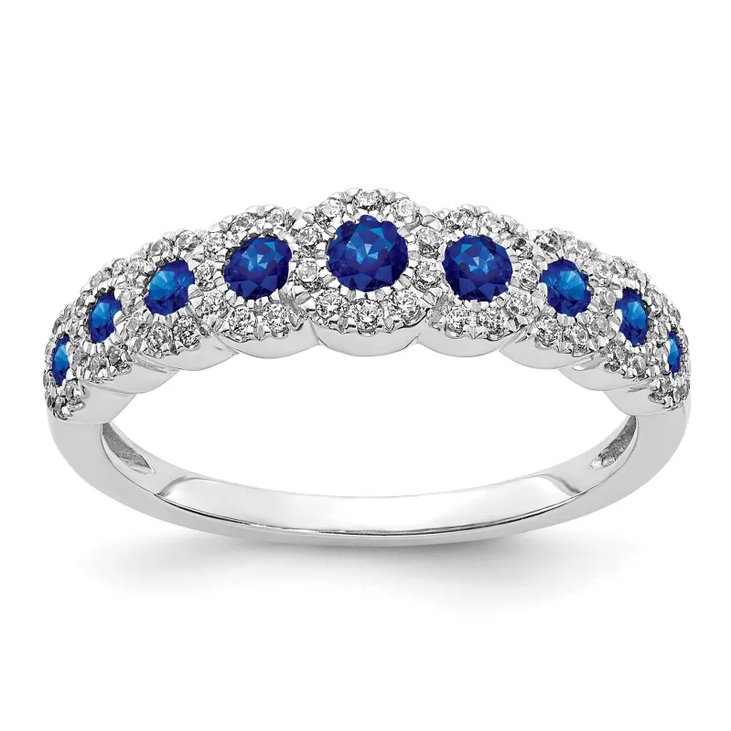0.86 Ct Round Blue Sapphire & Diamond Prong 14K White Gold Eternity Halo Ring made by Zulily