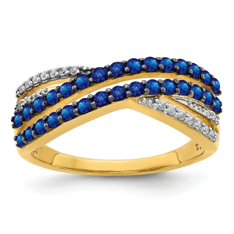 1.19 Ct Round Blue Sapphire & Diamond Pavé 14K Gold 4-Row Criss Cross Ring made by Zulily