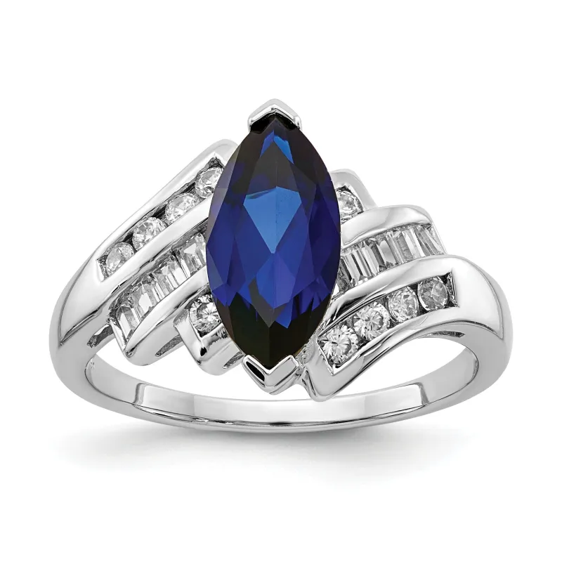 Marquise Blue Lab Created	Sapphire Prong Sterling Silver Bypass Statement Ring made by Zulily