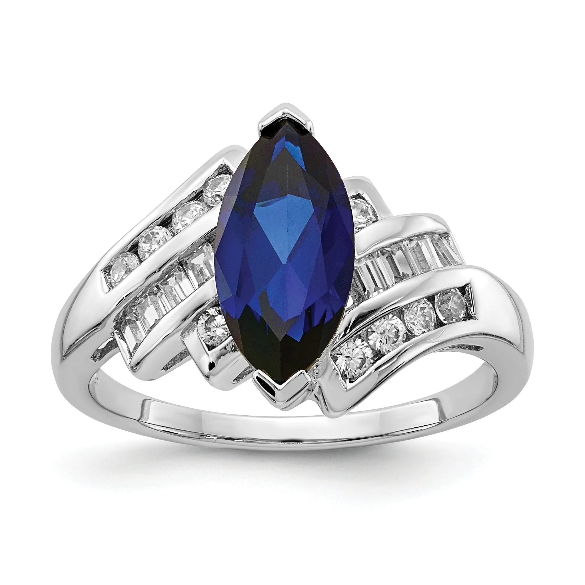 Marquise Blue Lab Created Sapphire Prong Sterling Silver Bypass Statement Ring sold by Zulily