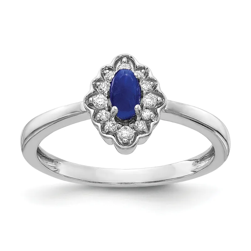0.35 Ct Oval Blue Sapphire Diamond 14K White Gold Halo Floral Ring made by Zulily