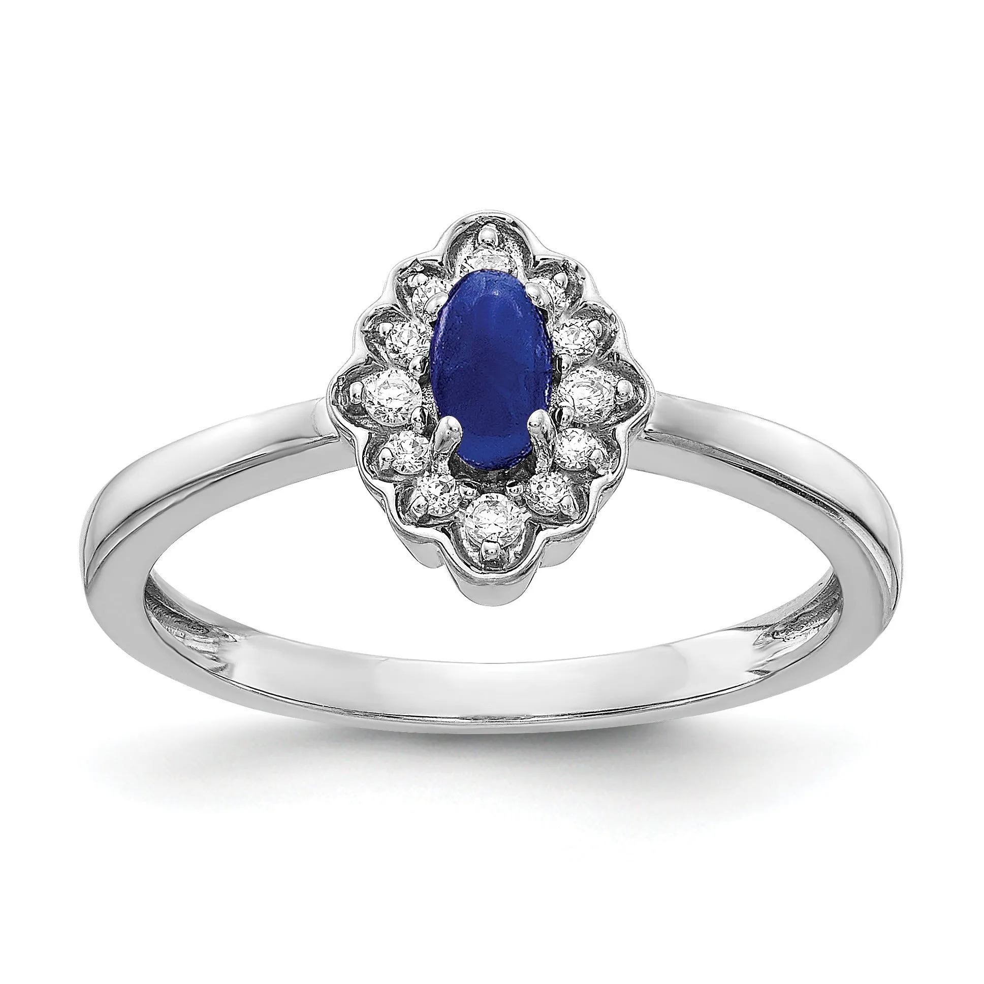 0.35 Ct Oval Blue Sapphire Diamond 14K White Gold Halo Floral Ring sold by Zulily