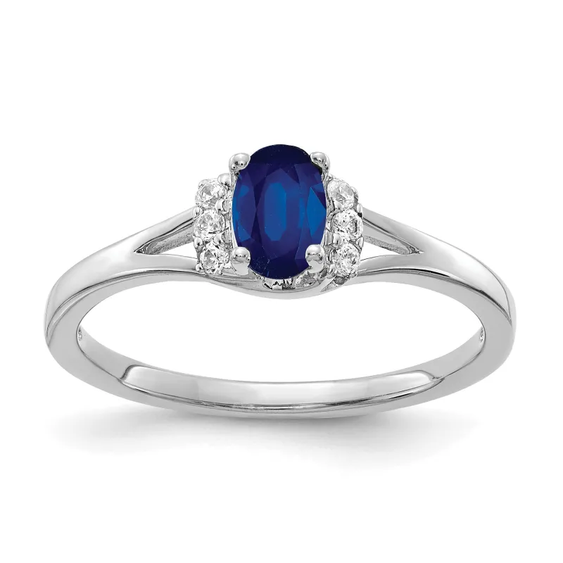 0.56 Ct Oval Blue Sapphire & Diamond Prong 14K White Gold Split Shank Ring made by Zulily