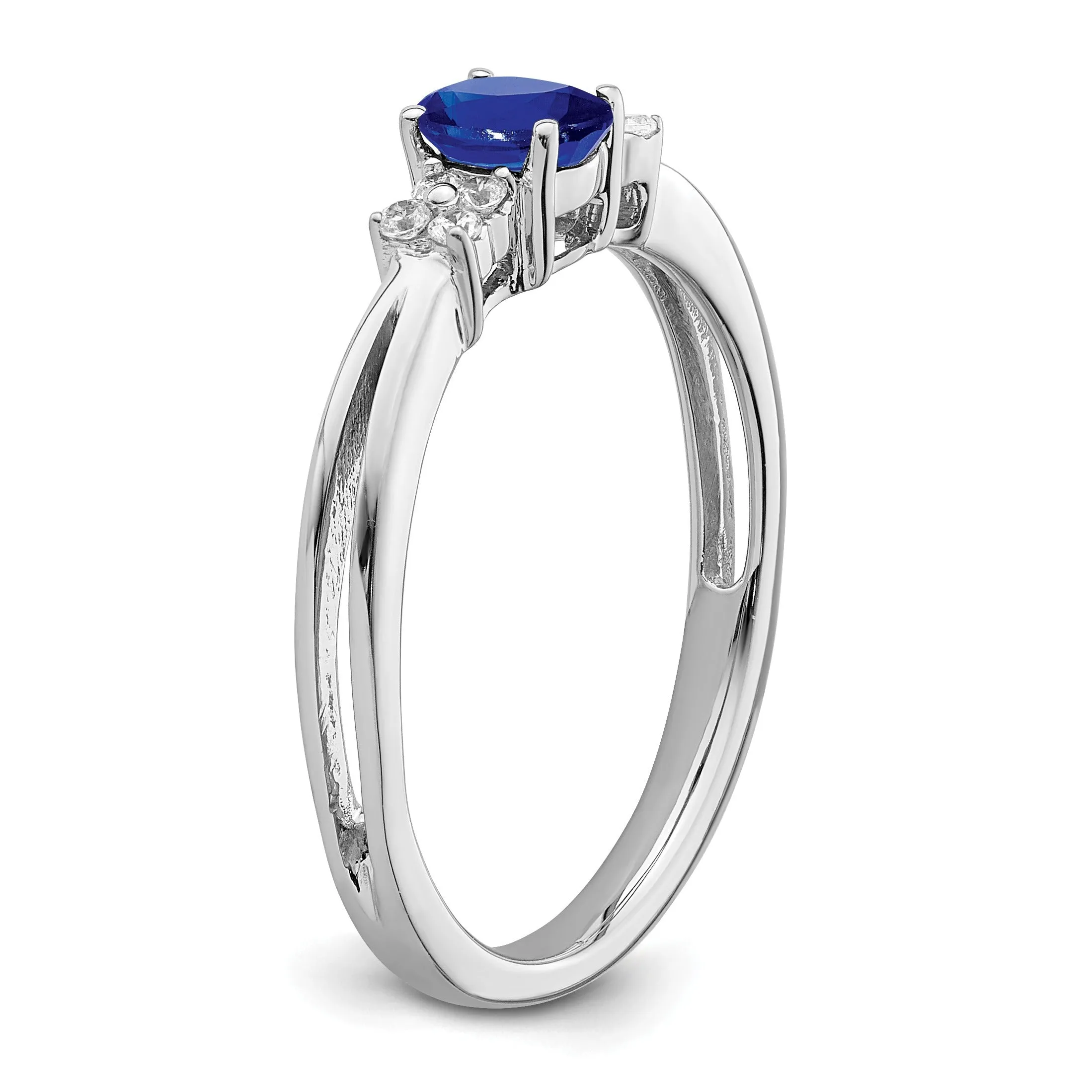 0.35 Ct Oval Blue Sapphire & Diamond Prong 14K White Gold Three Stone Ring sold by Zulily product image thumbnail 4
