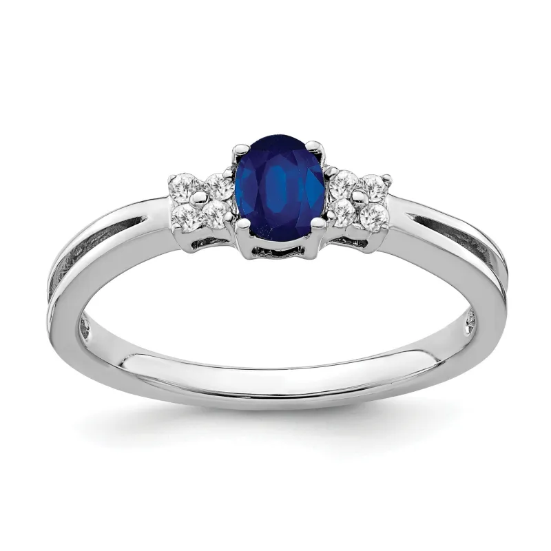 0.35 Ct Oval Blue Sapphire & Diamond Prong 14K White Gold Three Stone Ring made by Zulily