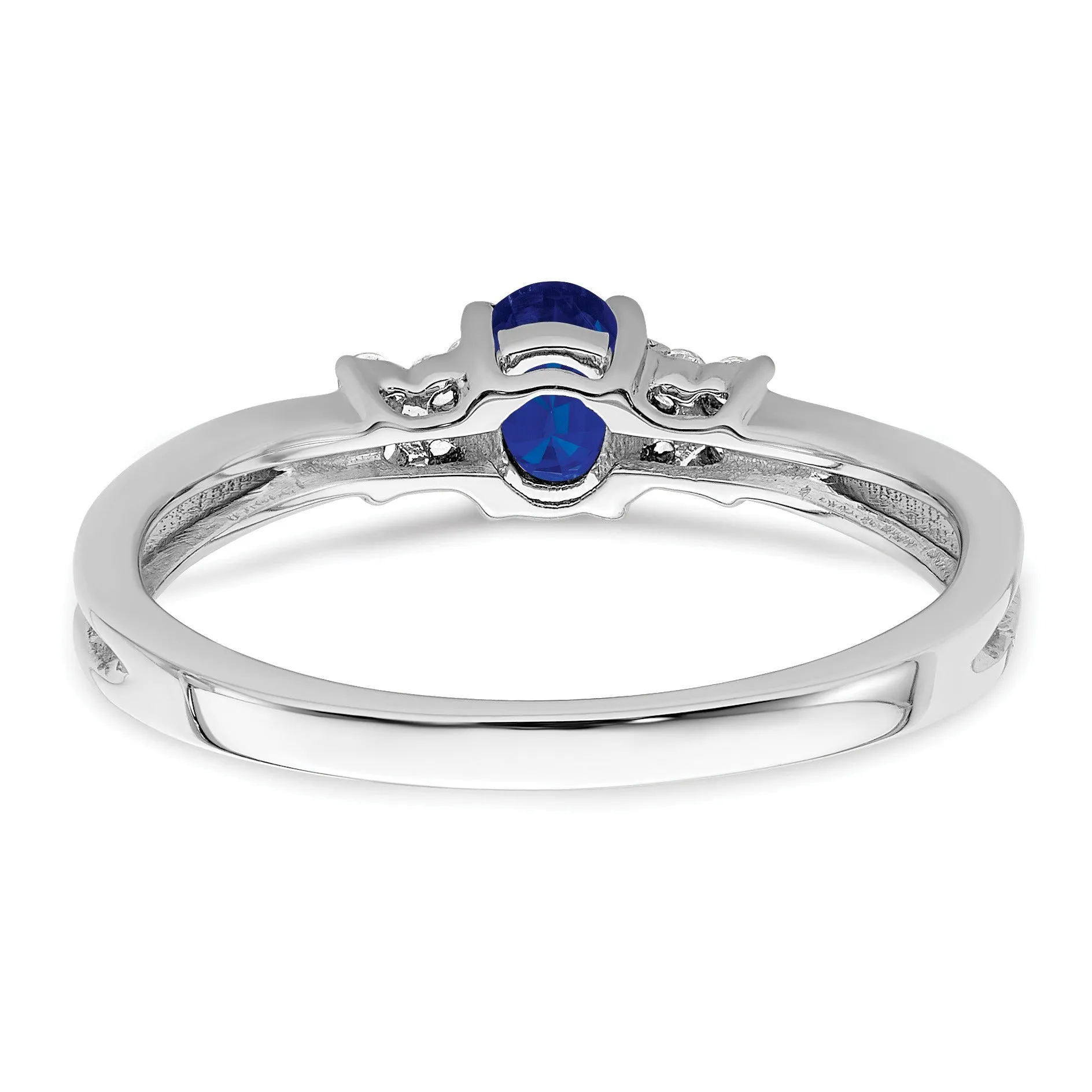 0.35 Ct Oval Blue Sapphire & Diamond Prong 14K White Gold Three Stone Ring sold by Zulily product image thumbnail 3