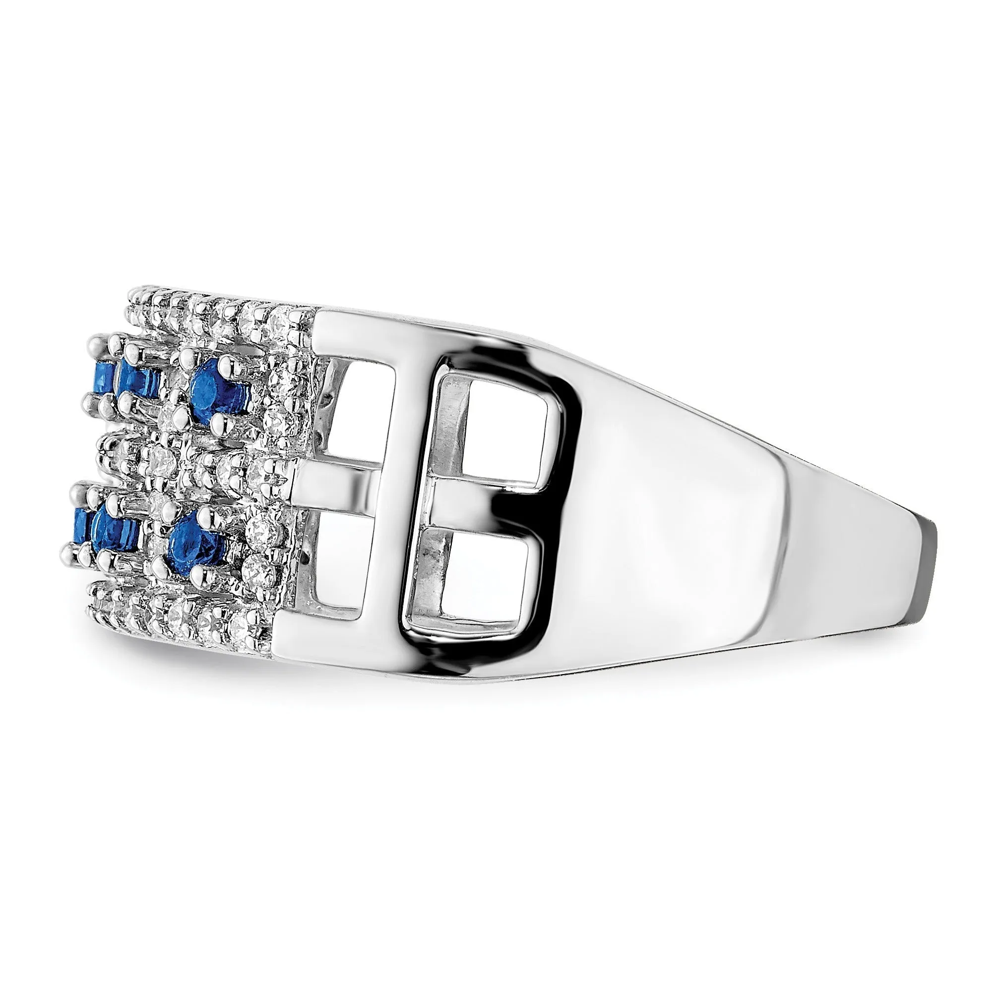 0.6 Ct Round Blue Sapphire & Diamond Prong 14K White Gold Two-Row Band Ring sold by Zulily product image thumbnail 4
