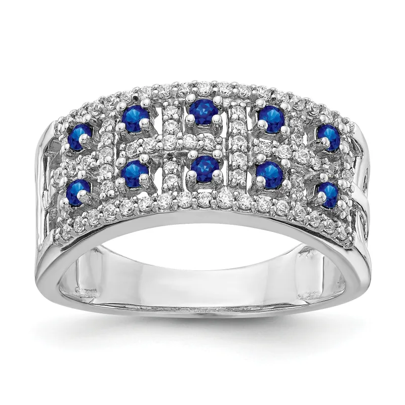 0.6 Ct Round Blue Sapphire & Diamond Prong 14K White Gold Two-Row Band Ring made by Zulily
