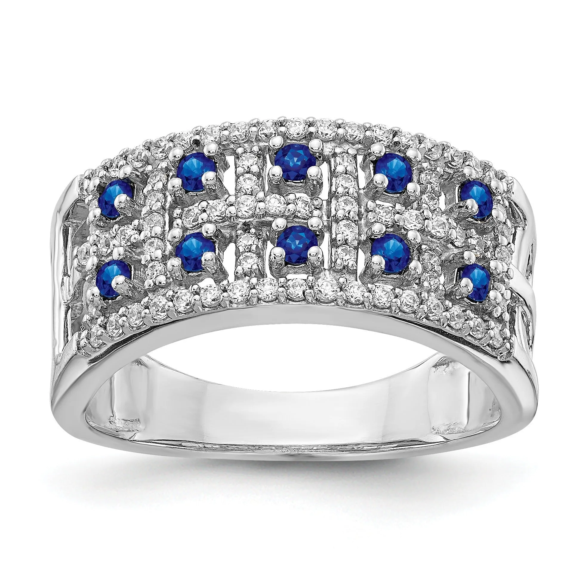 0.6 Ct Round Blue Sapphire & Diamond Prong 14K White Gold Two-Row Band Ring sold by Zulily