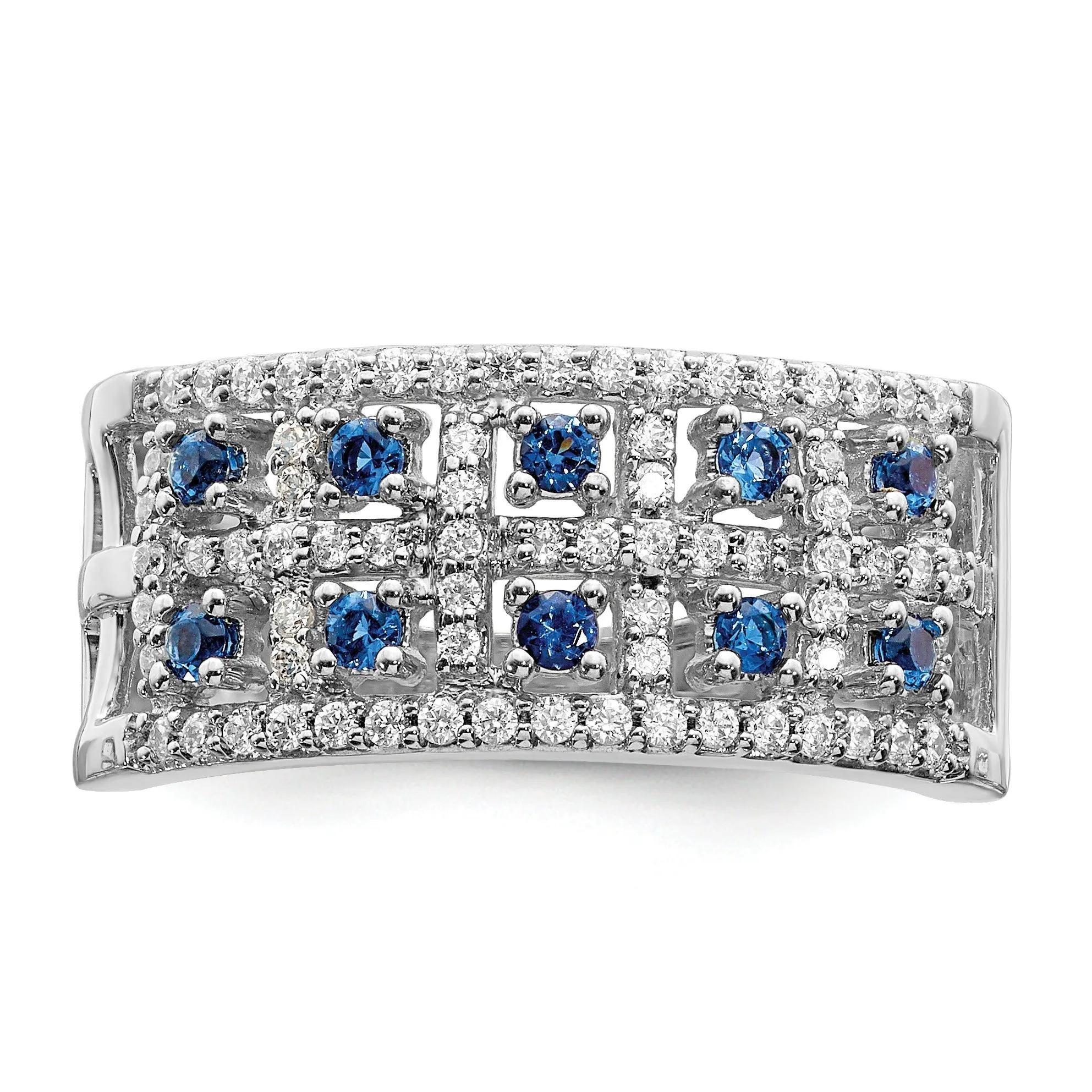 0.6 Ct Round Blue Sapphire & Diamond Prong 14K White Gold Two-Row Band Ring sold by Zulily product image thumbnail 3