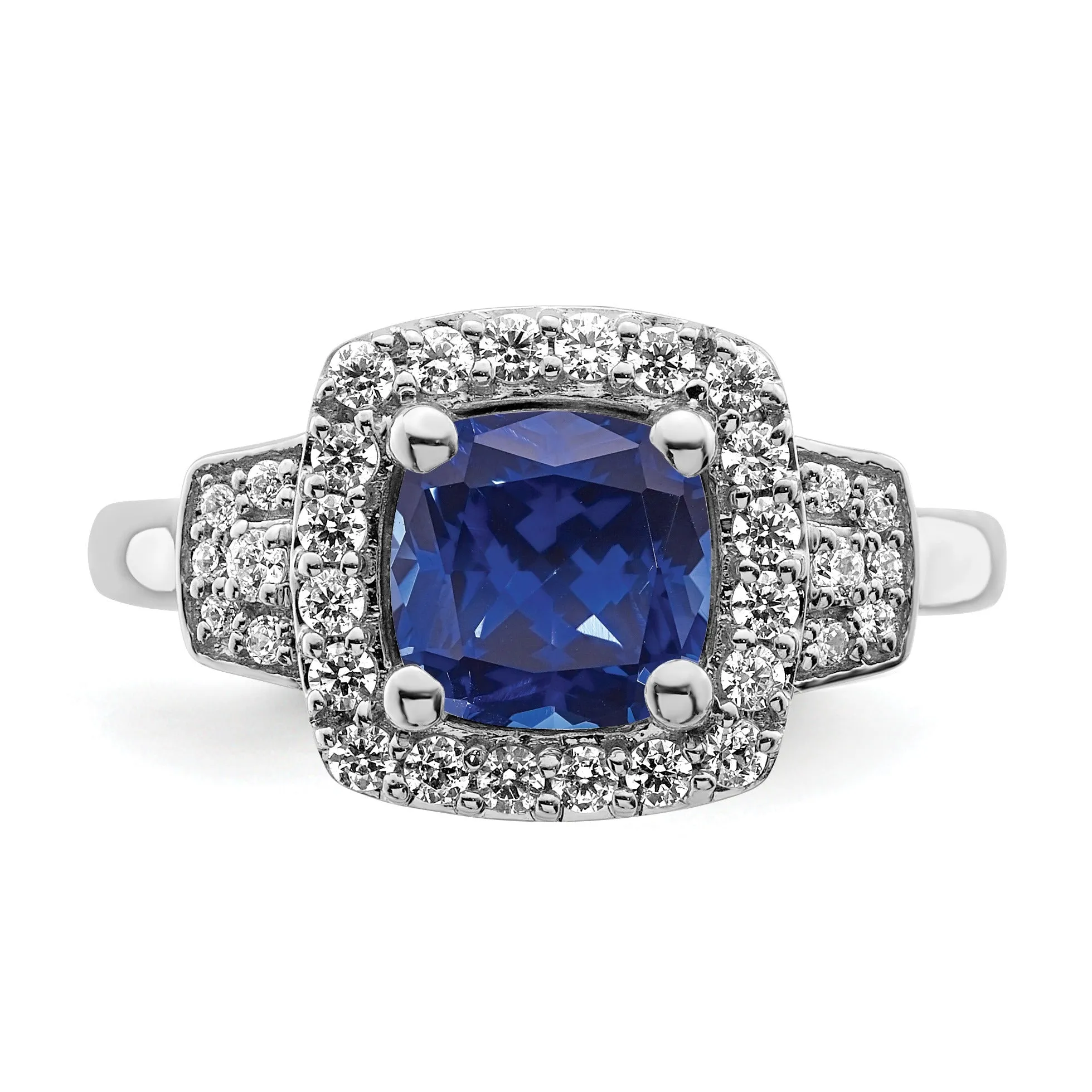 2 Ct Cushion Blue Created Sapphire & Lab Diamond Prong 10K White Gold Halo Ring sold by Zulily product image thumbnail 3
