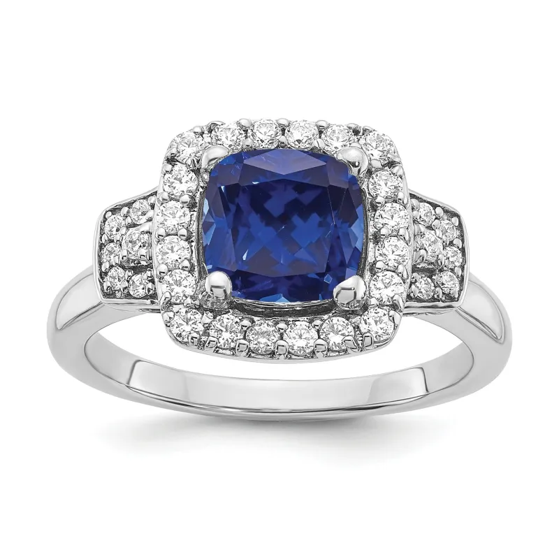 2 Ct Cushion Blue Created Sapphire & Lab Diamond Prong 10K White Gold Halo Ring made by Zulily