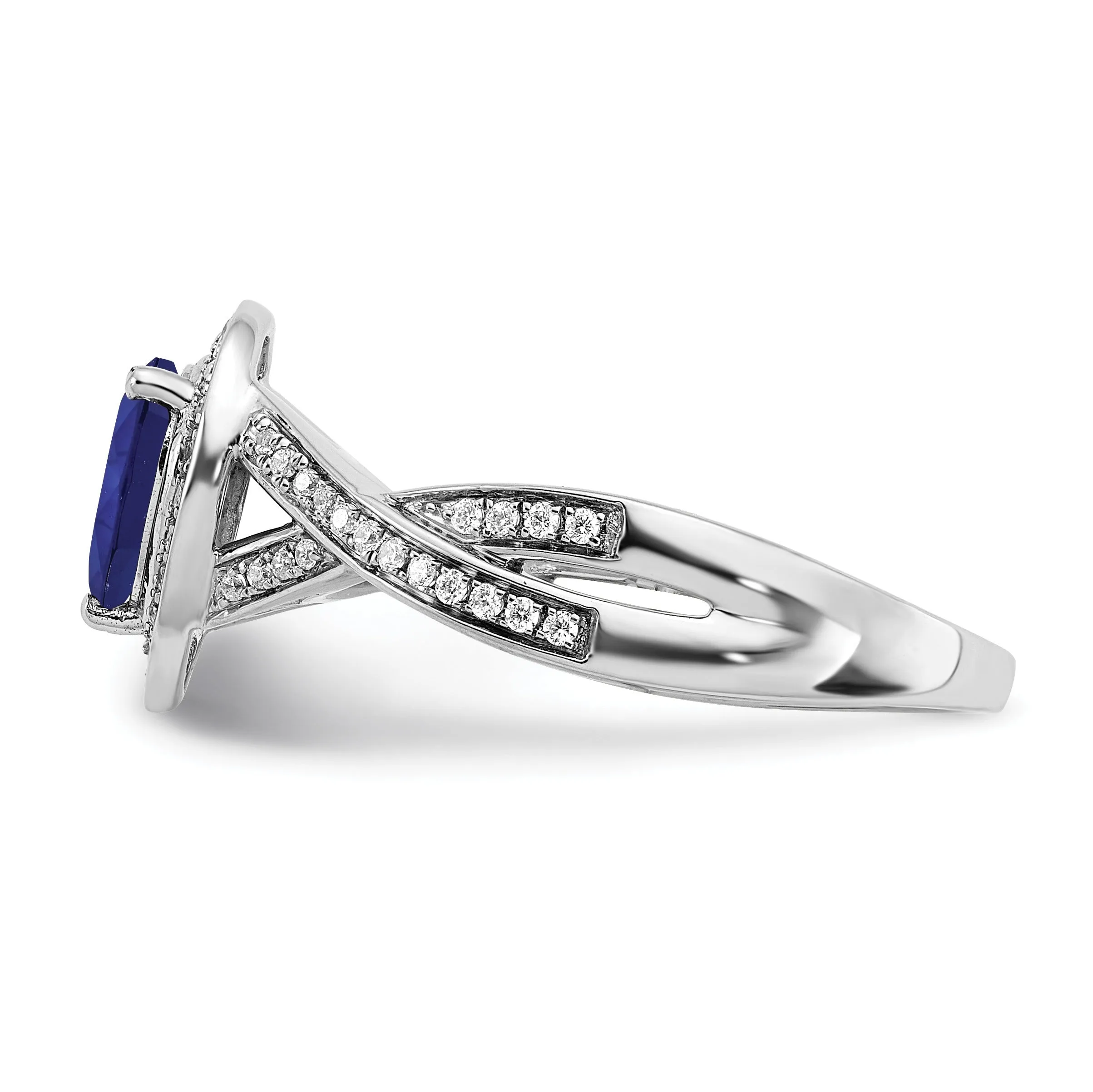 0.74 Ct Pear Blue Created Sapphire & Diamond Prong 14K White Gold Twisted Halo Ring sold by Zulily product image thumbnail 4