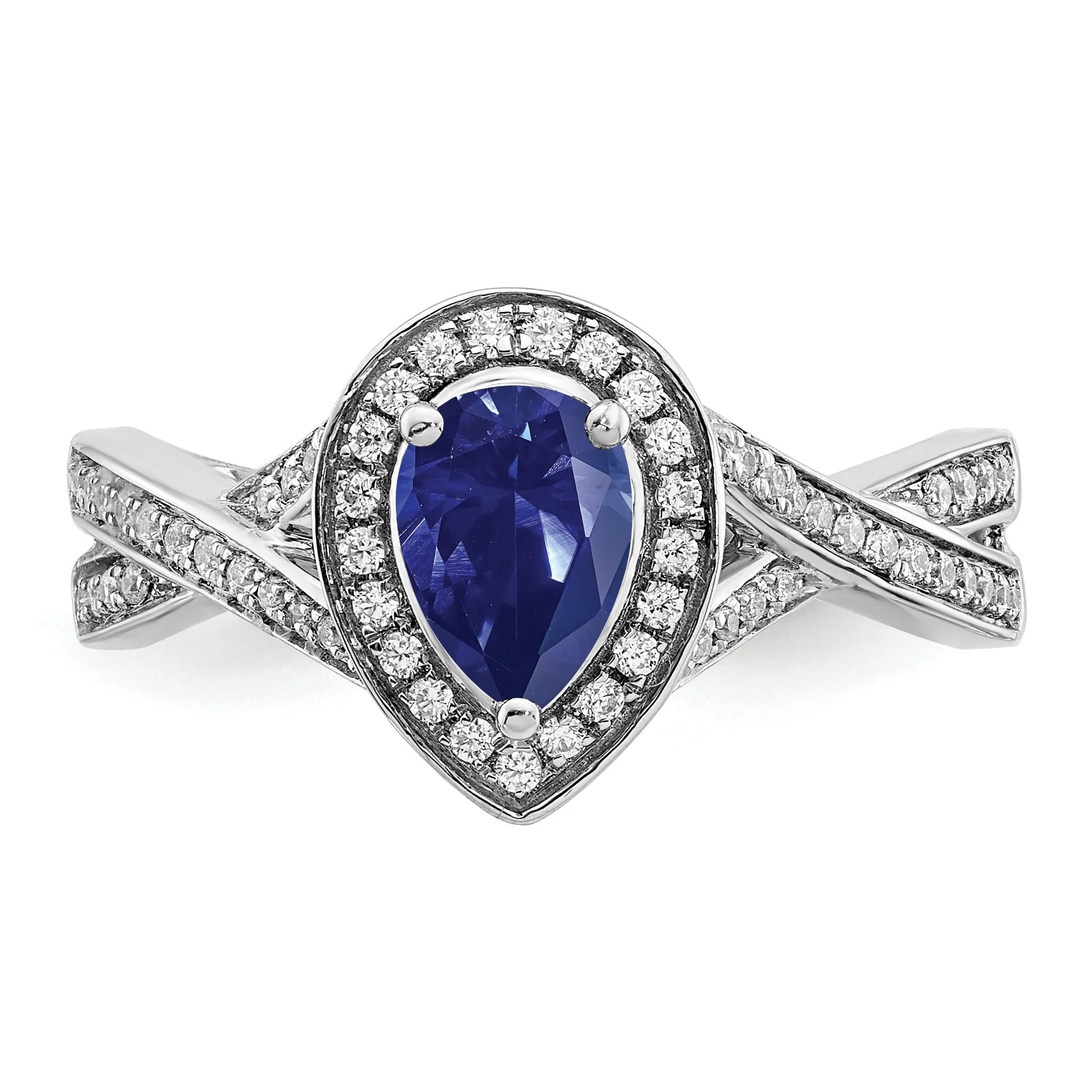 0.74 Ct Pear Blue Created Sapphire & Diamond Prong 14K White Gold Twisted Halo Ring sold by Zulily product image thumbnail 3