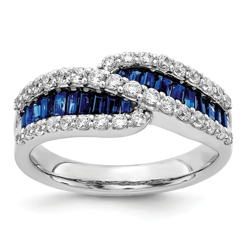 Baguette Blue Sapphire and Diamond Prong 14K White Gold Infinity Halo Ring made by Zulily
