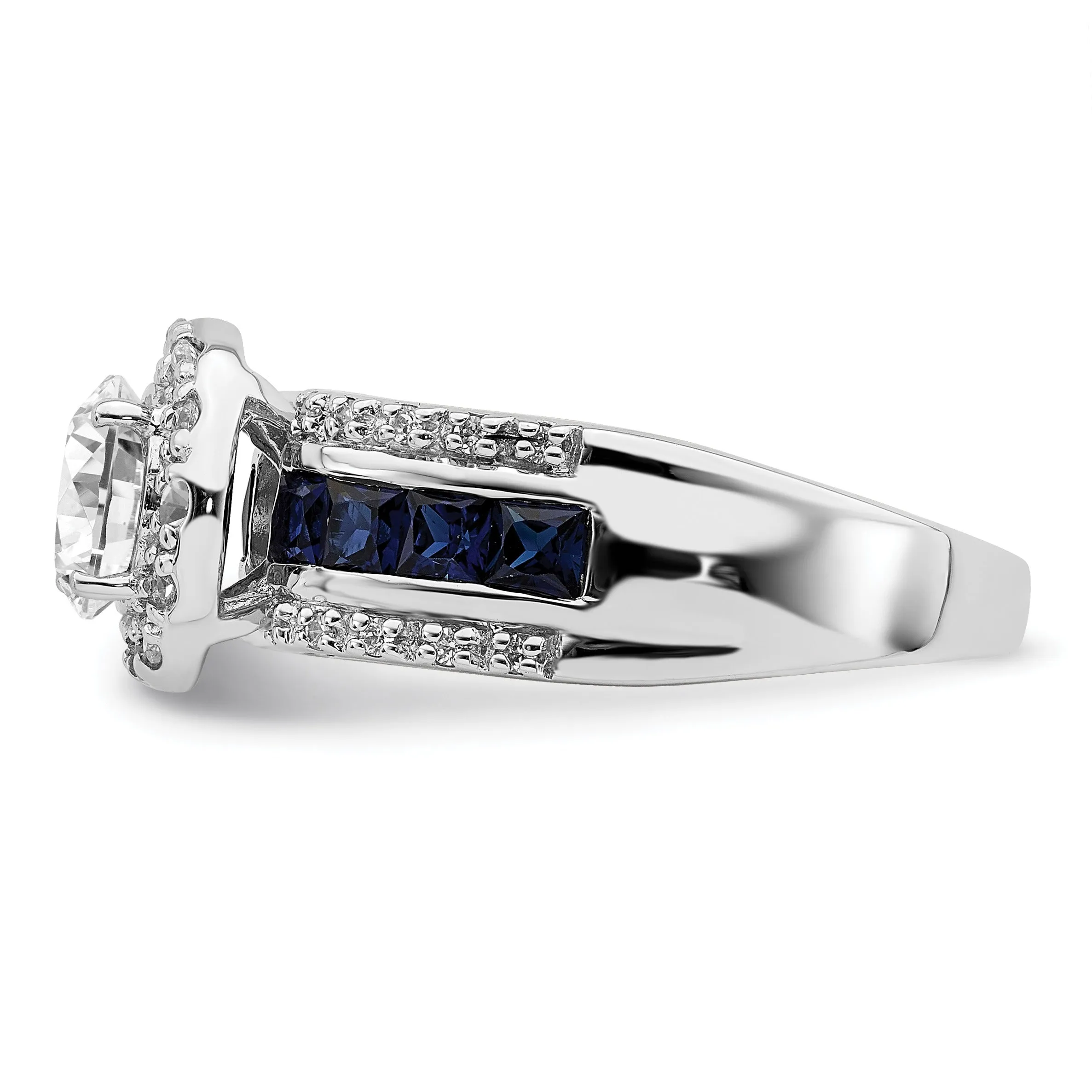 3.29 Ct Princess Blue Lab Created Sapphire & CZ Prong Sterling Silver Rhodium Plated Halo Ring sold by Zulily product image thumbnail 4
