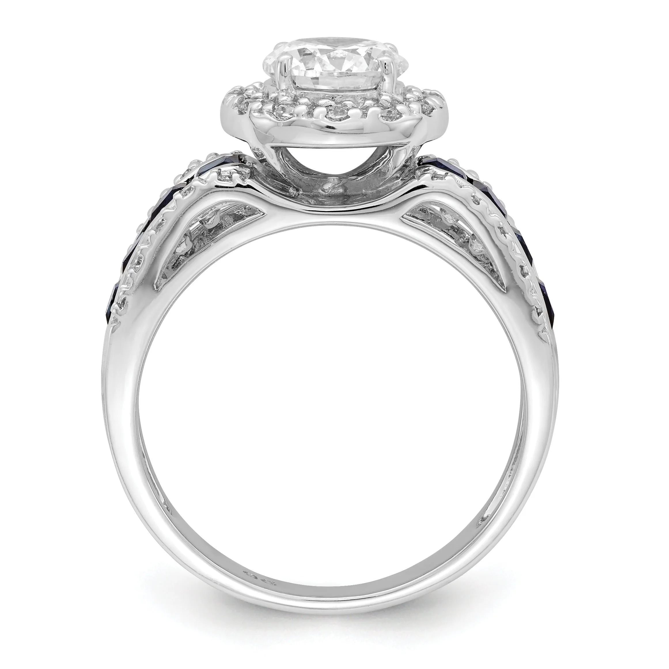 3.29 Ct Princess Blue Lab Created Sapphire & CZ Prong Sterling Silver Rhodium Plated Halo Ring sold by Zulily product image thumbnail 5