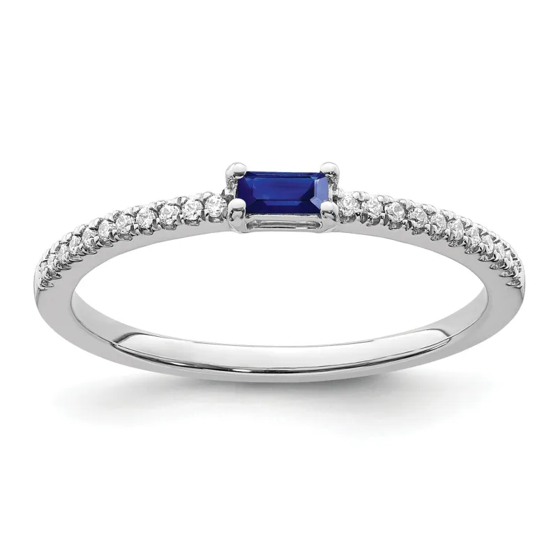 Baguette Blue Sapphire and Diamond Prong 14K White Gold Pave Classic Ring made by Zulily